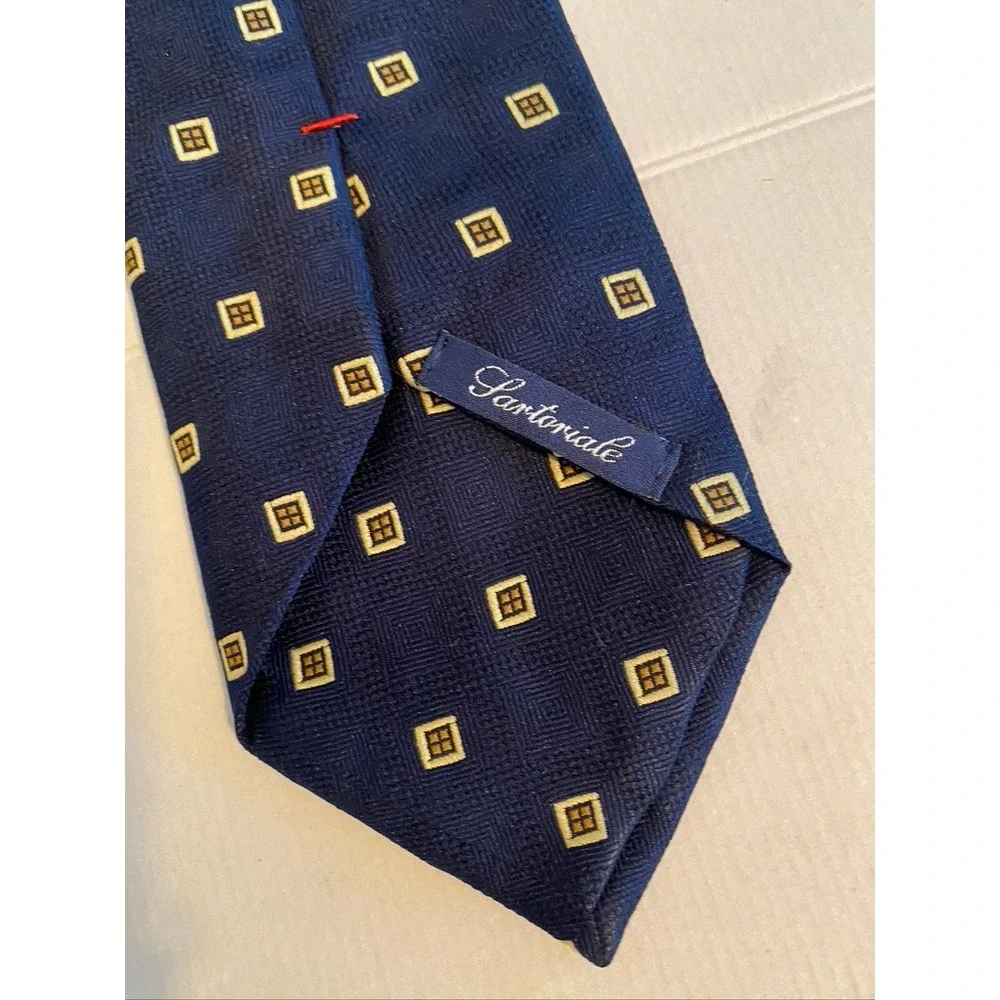 Ippolito Bari Sartoriale Navy Blue Silk Geometric Square Pattern Tie Made Italy